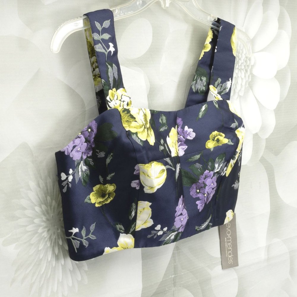Eva Mendes NY&C Fashion Floral Lightweight Wide Strap Crop Top W/Back Zip